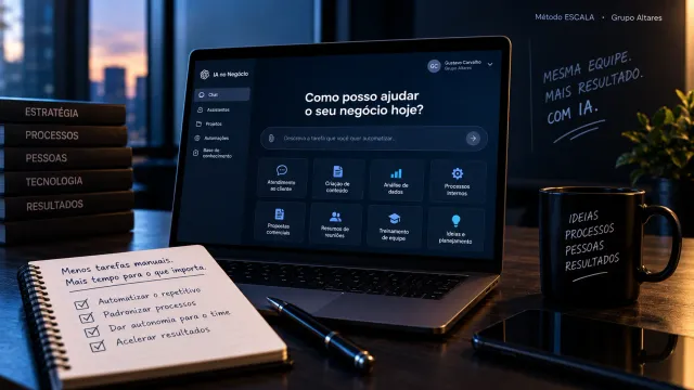 Dono de empresa usando inteligência artificial no trabalho do dia a dia