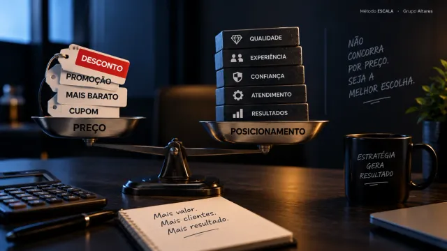 Empresário decidindo entre baixar preço e reposicionar a oferta