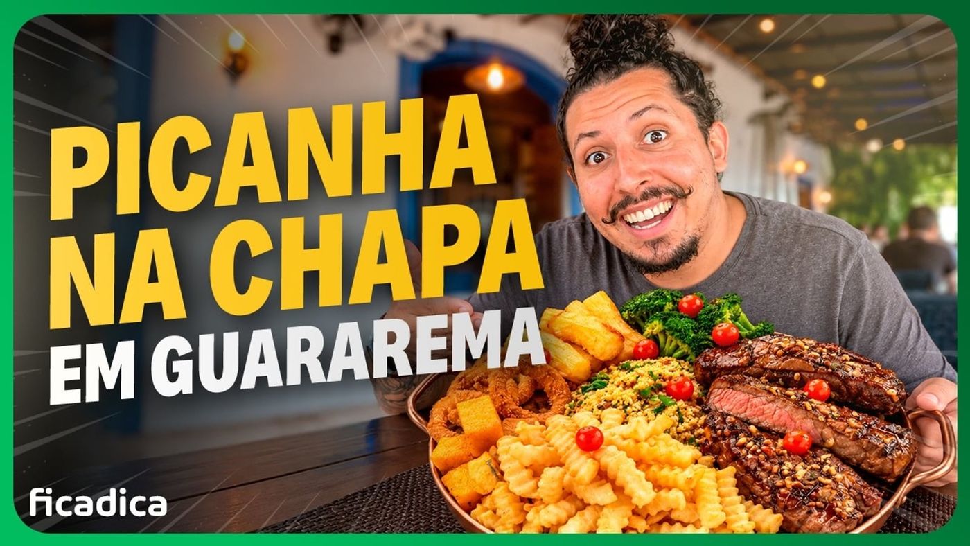 Picanha na chapa com fritas, polenta, farofa e brócolis no Restaurante O Casebre, em Guararema